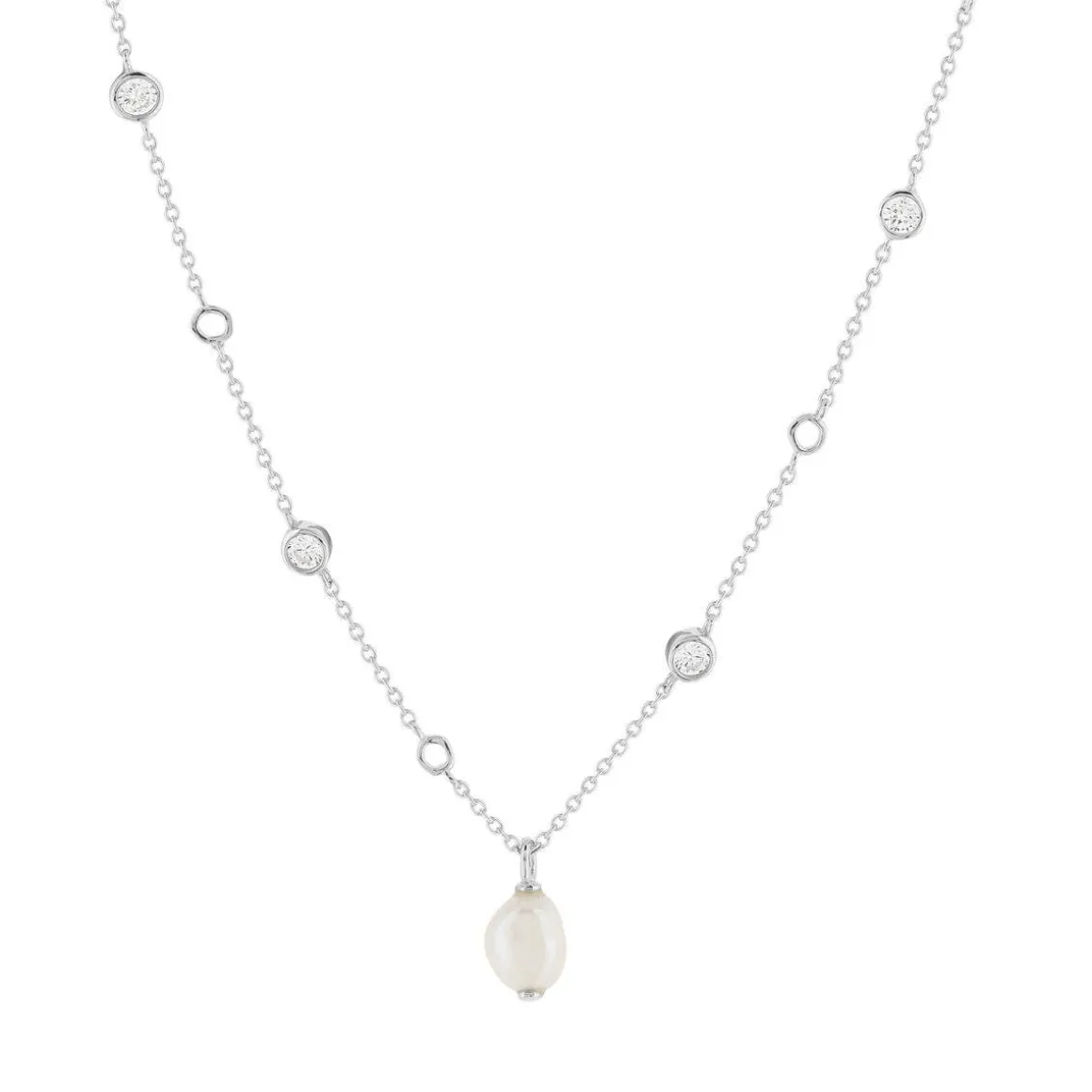 Collier argent 925 perle de Chine et zirconias 45cm