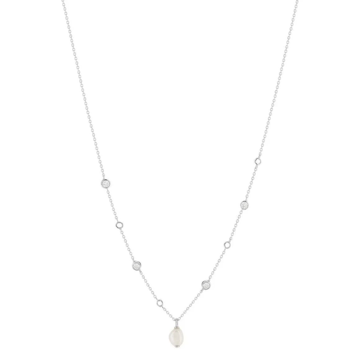 Collier argent 925 perle de Chine et zirconias 45cm