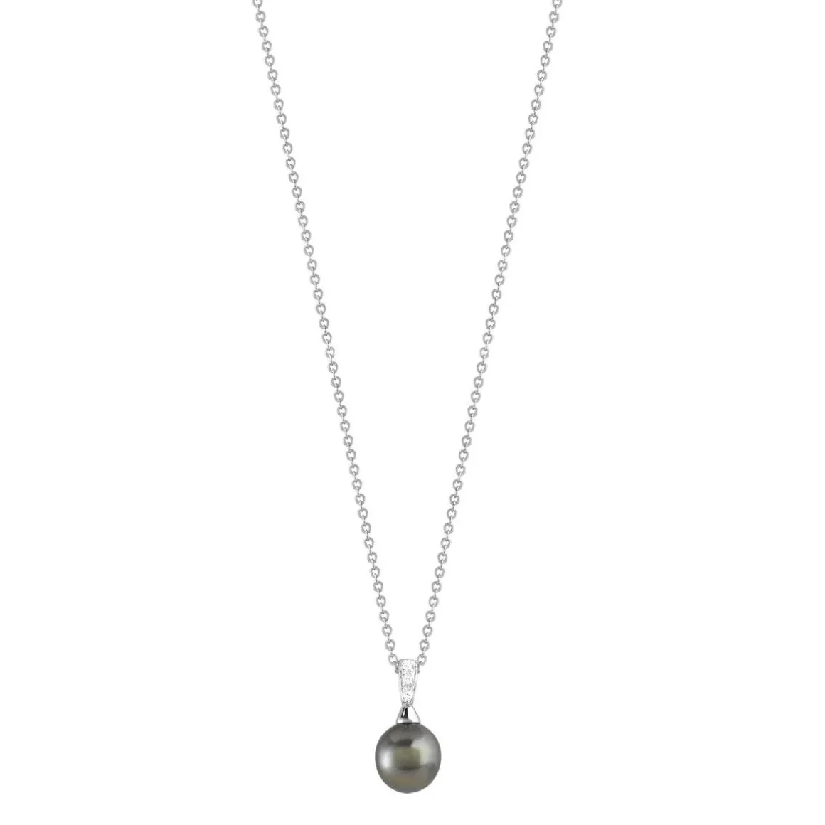 Collier argent 925 perle de culture de Tahiti et zirconias 45 cm