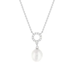 Collier argent 925 perle de culture de Chine zirconias 45 cm