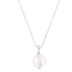 Collier argent 925 perle de culture de chine et zirconia 45 cm