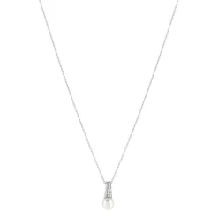 Collier argent 925 perle de culture et zirconias 45 cm