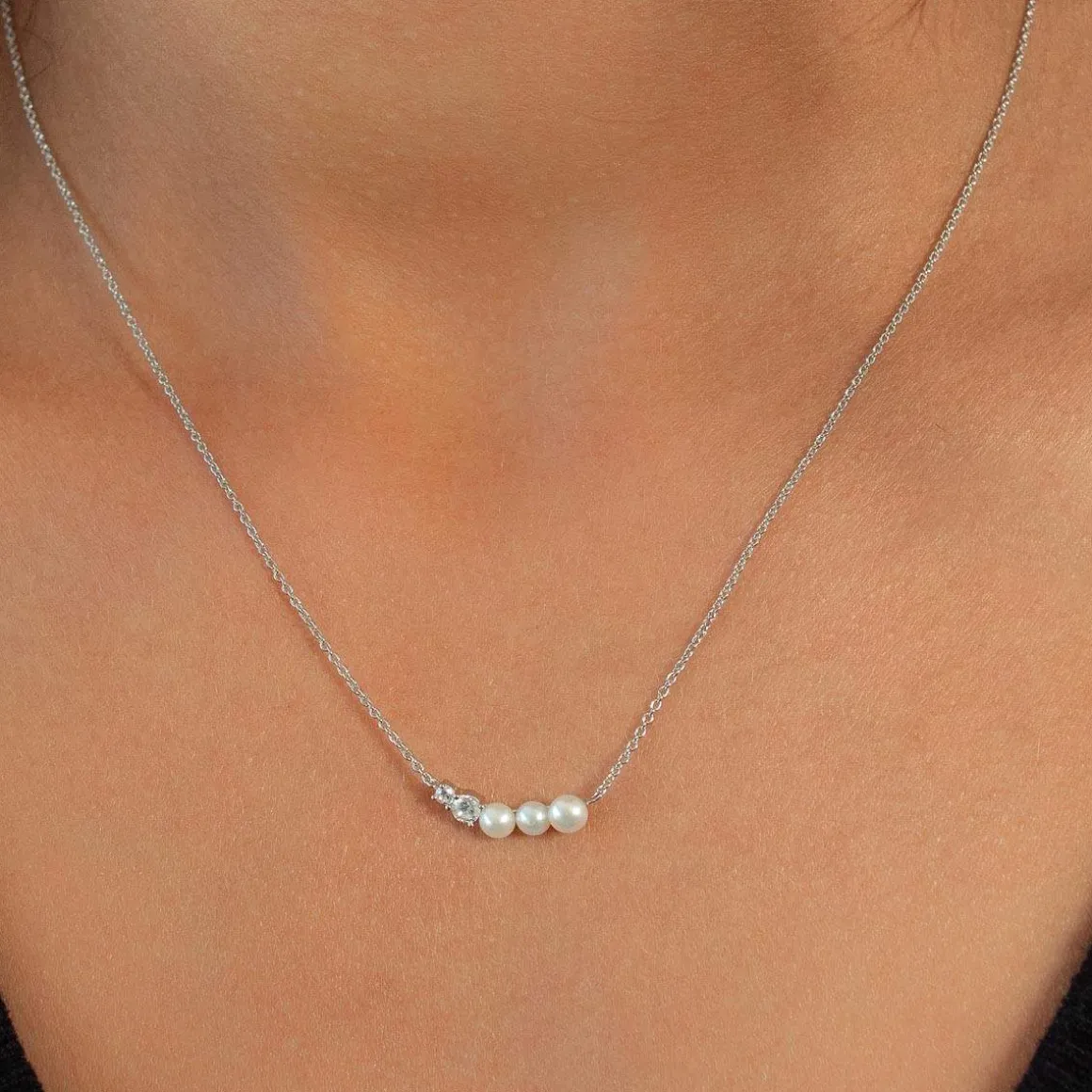 Collier argent 925 perles de Chine et zirconias 45cm