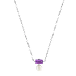 Collier argent 925 perles de Chine et améthystes 45cm