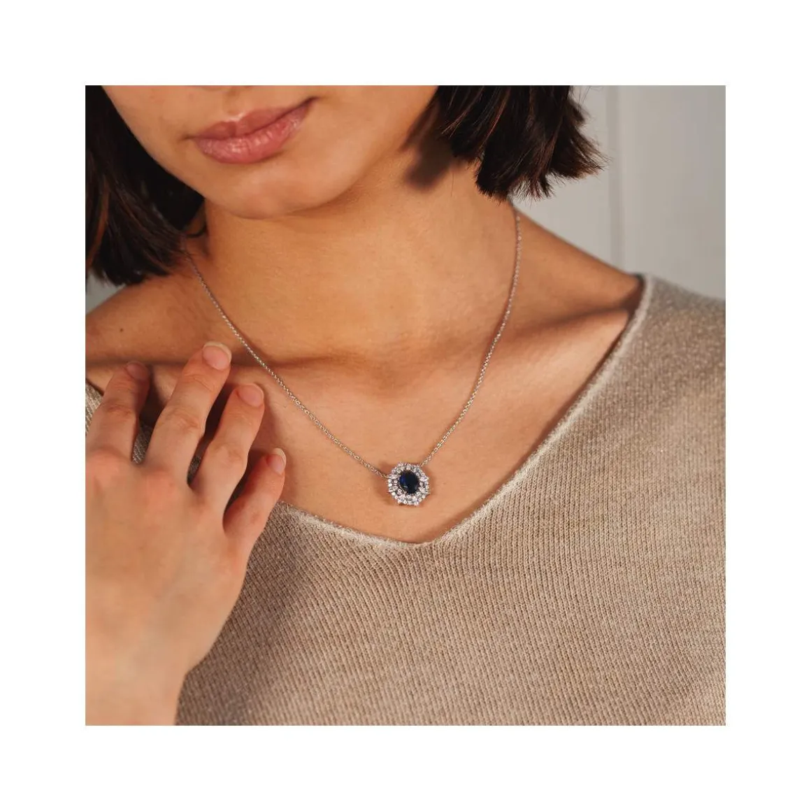 Collier argent 925 pierre bleue et zirconias 45 cm