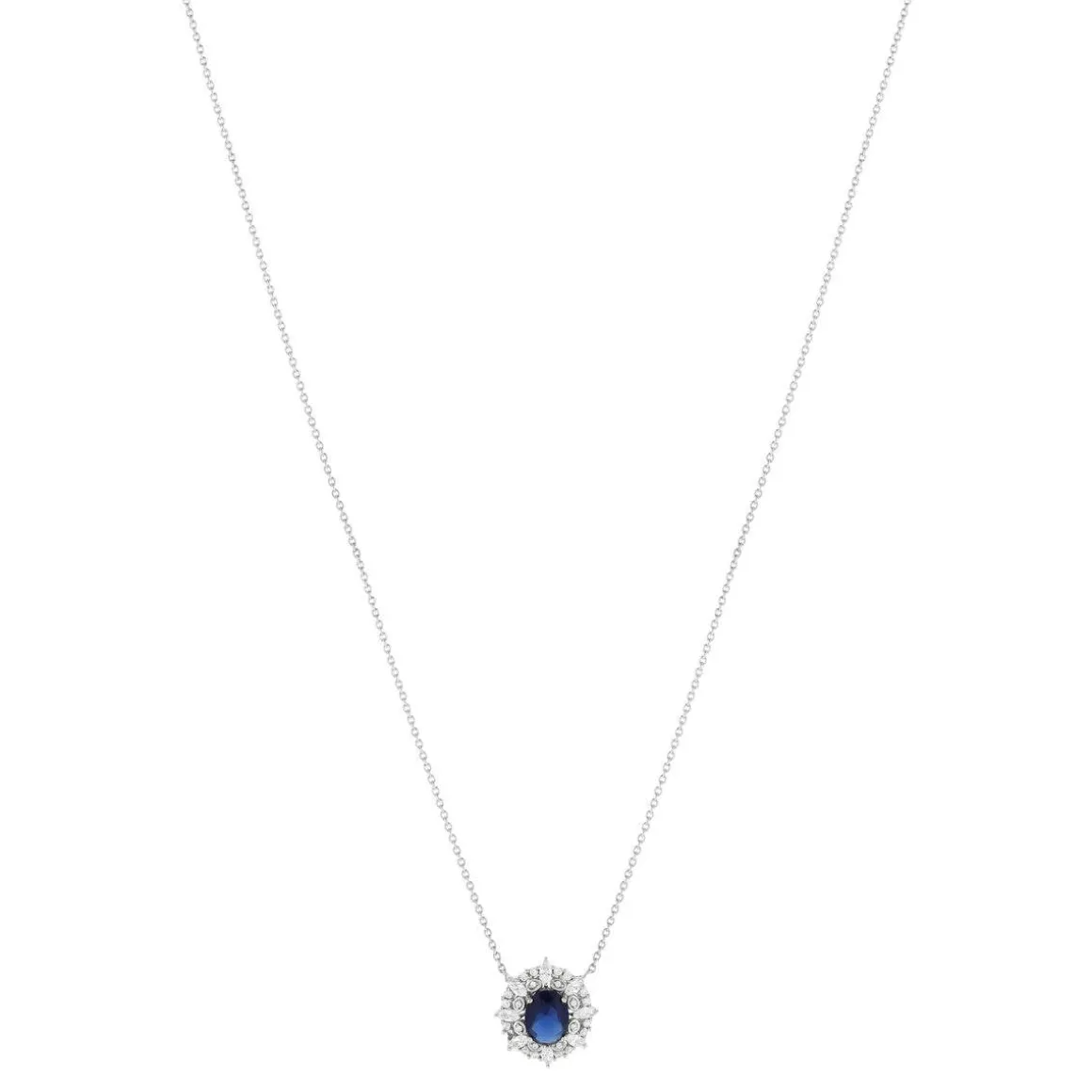 Collier argent 925 pierre bleue et zirconias 45 cm