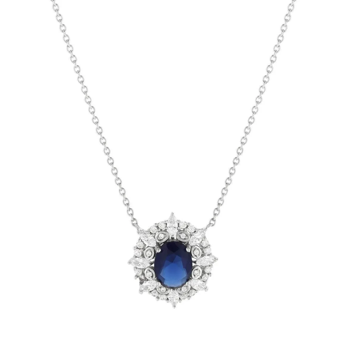 Collier argent 925 pierre bleue et zirconias 45 cm