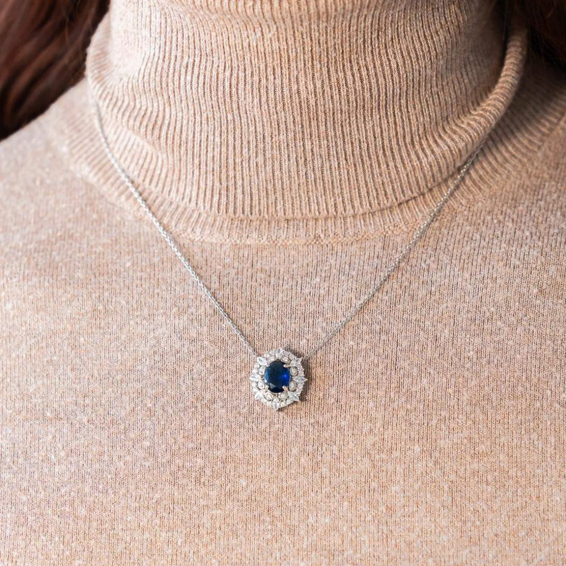 Collier argent 925 pierre bleue et zirconias 45 cm