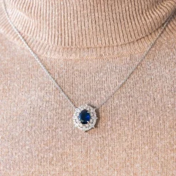 Collier argent 925 pierre bleue et zirconias 45 cm