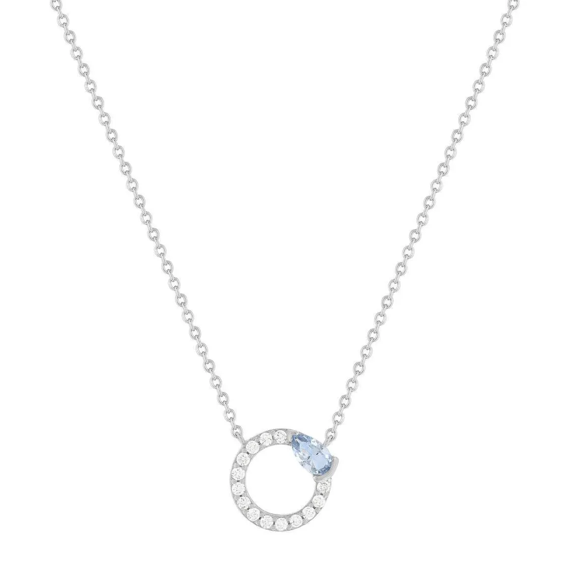 Collier argent 925 pierre imitation bleue et zirconias 45 cm