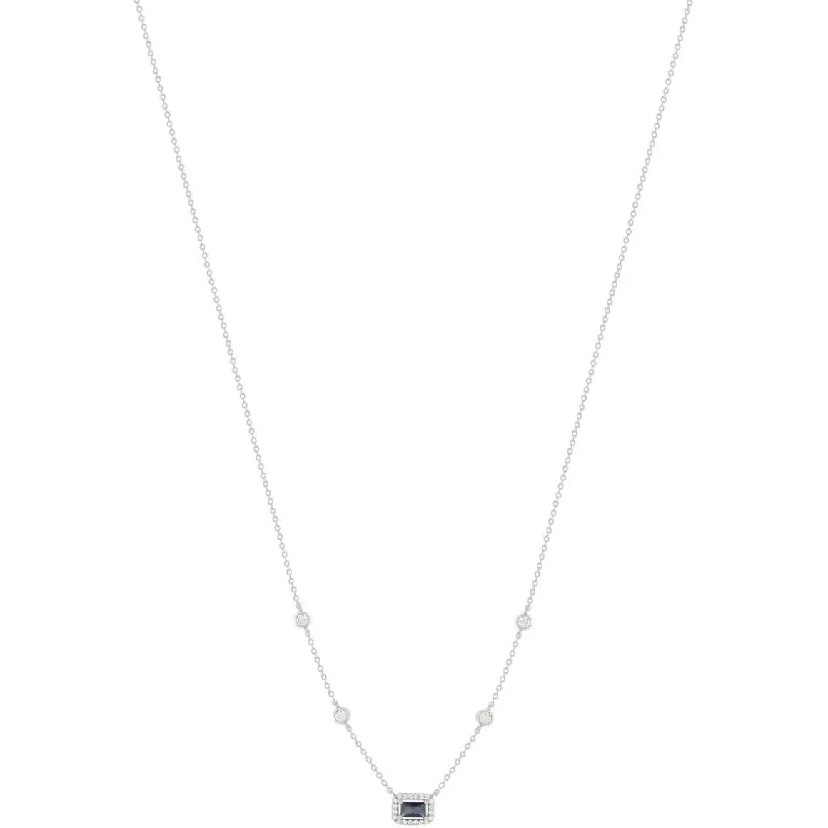 Collier argent 925 pierre imitation bleue et zirconias 45 cm