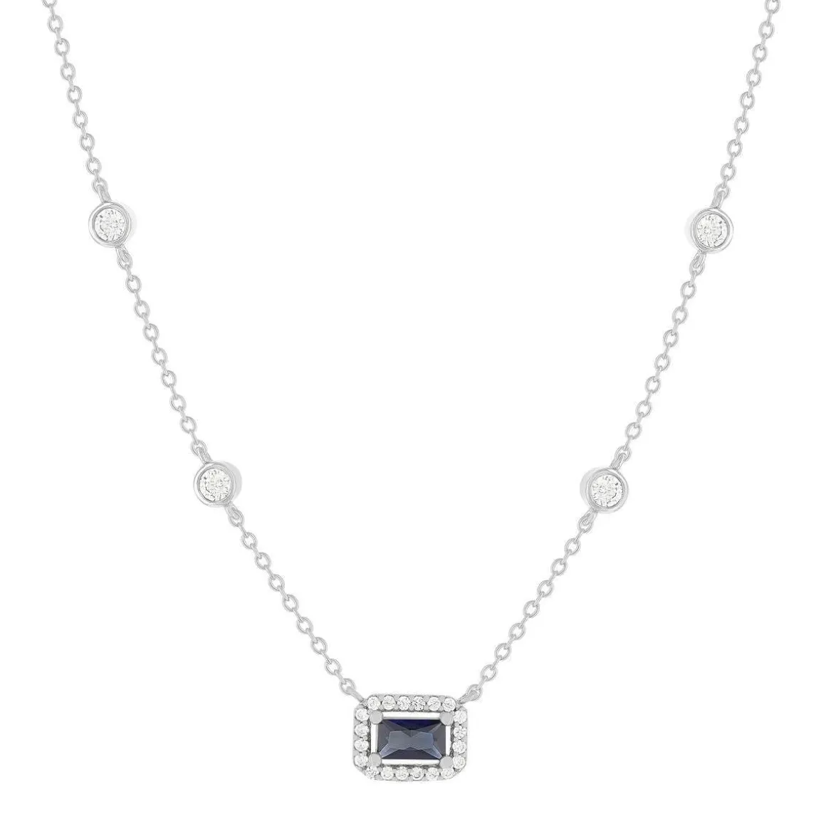 Collier argent 925 pierre imitation bleue et zirconias 45 cm