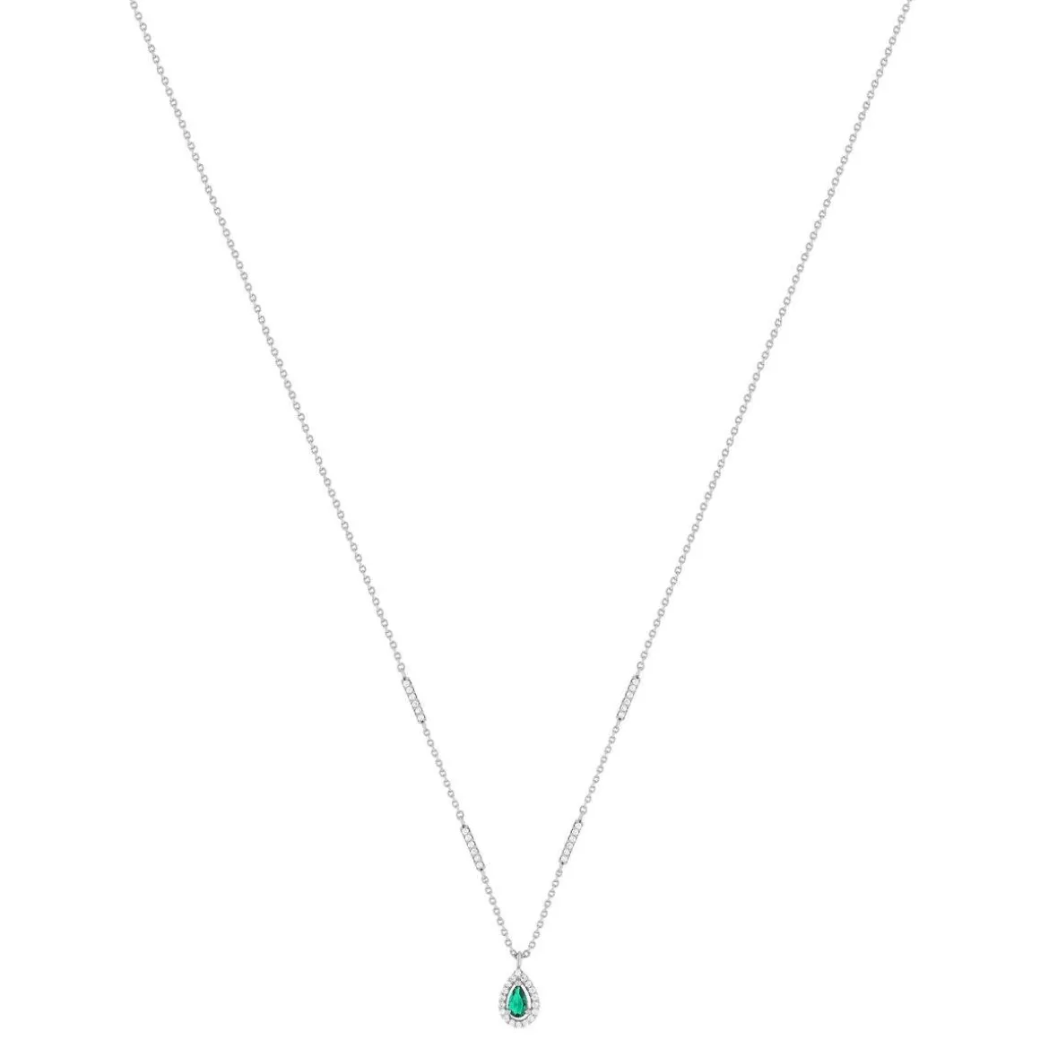 Collier argent 925 pierre imitation verte et zirconias 45 cm