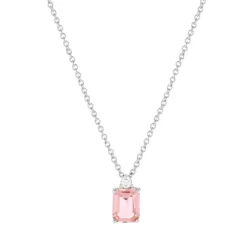 Collier argent 925 pierre rose rectangulaire et zirconias 45 cm