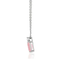 Collier argent 925 pierre rose rectangulaire et zirconias 45 cm
