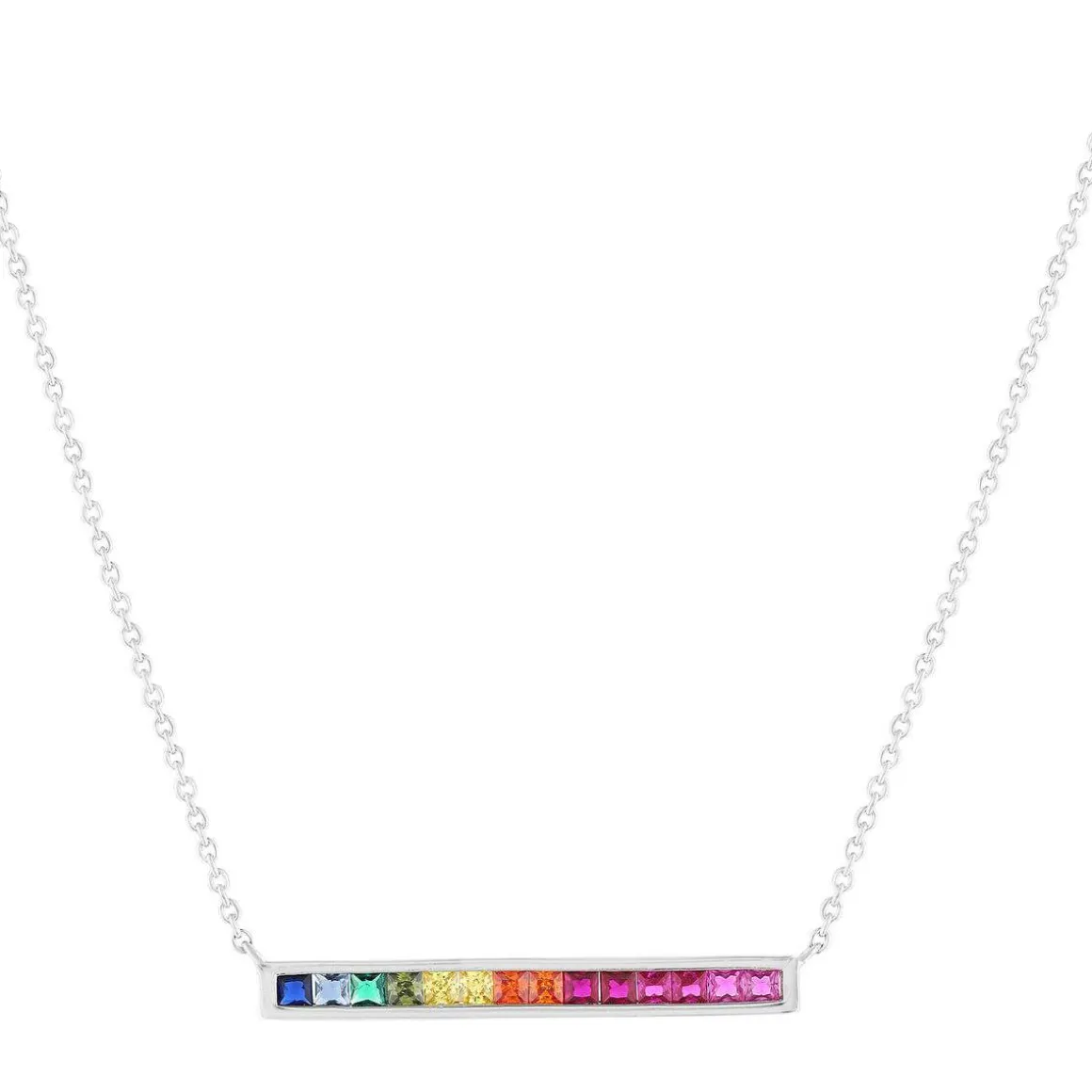 Collier argent 925 pierres synthétiques multicolores 45cm