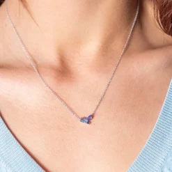 Collier argent 925 pierres synthétiques bleues et zirconias 45cm