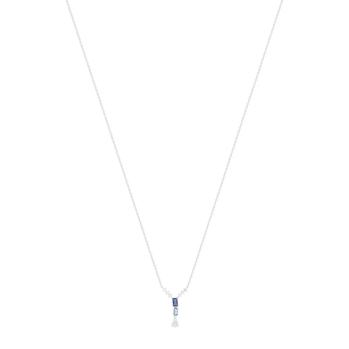 Collier argent 925 pierres synthétiques bleues et zirconias 45 cm