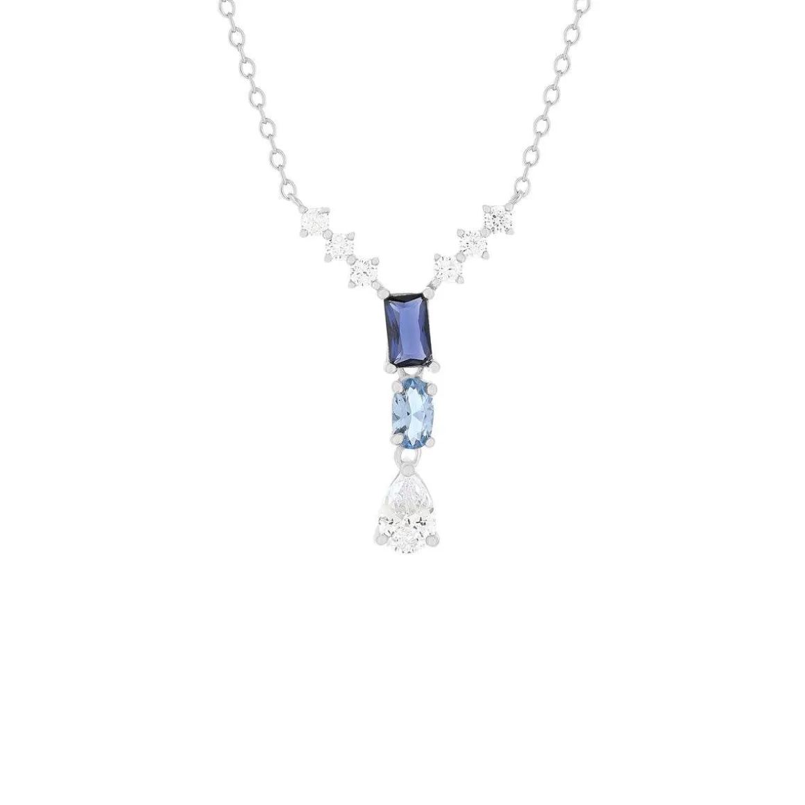 Collier argent 925 pierres synthétiques bleues et zirconias 45 cm