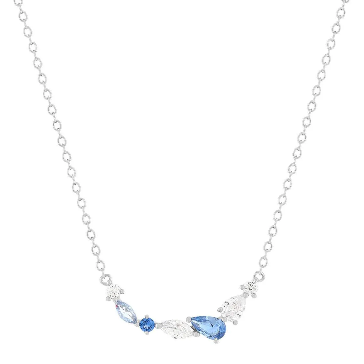 Collier argent 925 pierres synthétiques bleues 45 cm