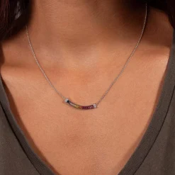 Collier argent 925 pierres synthétiques multicolores et zirconias 45cm