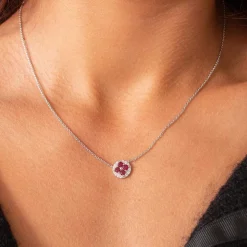 Collier argent 925 pierres synthétiques rouges et zirconias 45cm