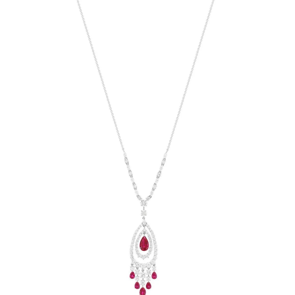Collier argent 925, pierres synthétiques rouge zirconias 45 cm