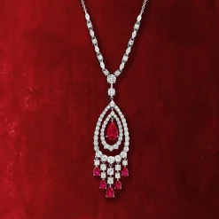 Collier argent 925, pierres synthétiques rouge zirconias 45 cm