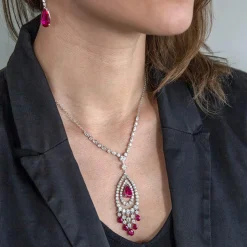 Collier argent 925, pierres synthétiques rouge zirconias 45 cm