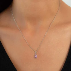 Collier argent 925 pierre synthétique rouge et zirconias 45cm
