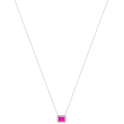 Collier argent 925 pierre synthétique rose et zirconias 45cm