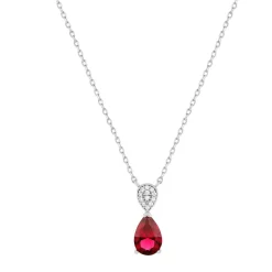 Collier argent 925 pierre synthétique rouge et zirconias 45cm