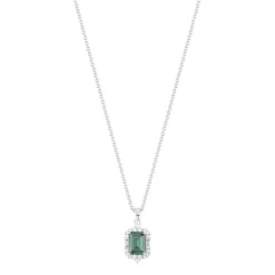 Collier argent 925 pierre verte rectangulaire et zirconias 45 cm