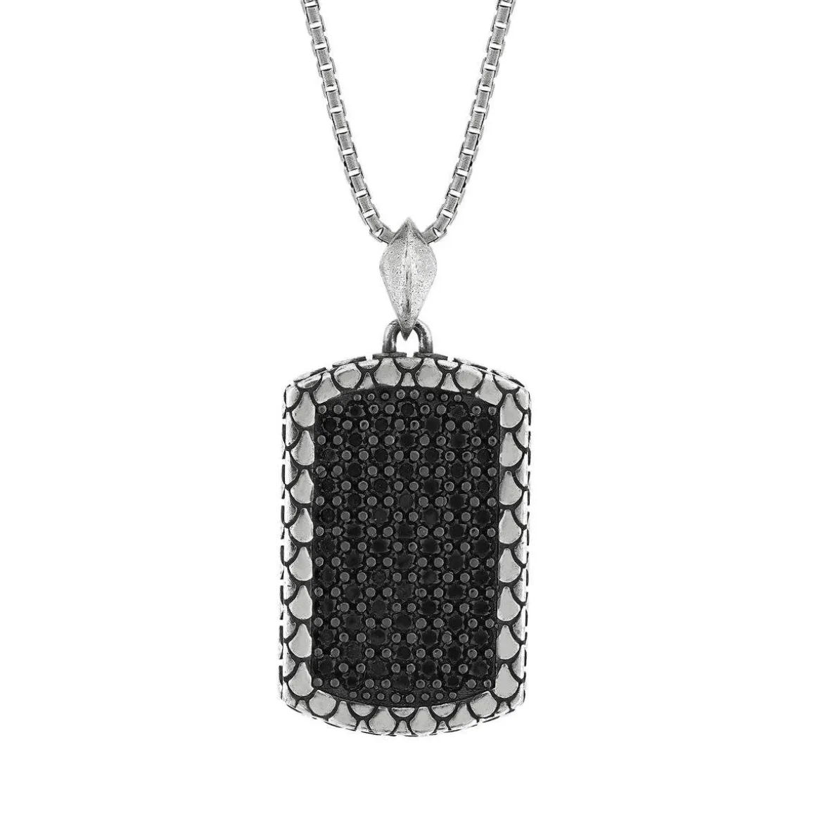 Collier argent 925 plaque spinelles noires 60cm