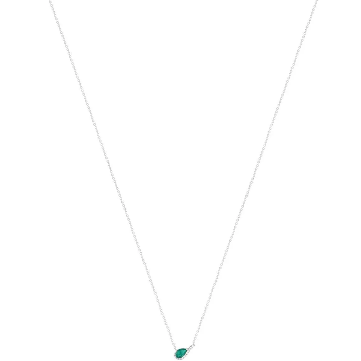 Collier argent 925 rhodié pierre synthétique verte et zirconias 45 cm