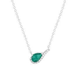 Collier argent 925 rhodié pierre synthétique verte et zirconias 45 cm