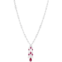 Collier argent 925 rubis synthétique et zirconias 41cm