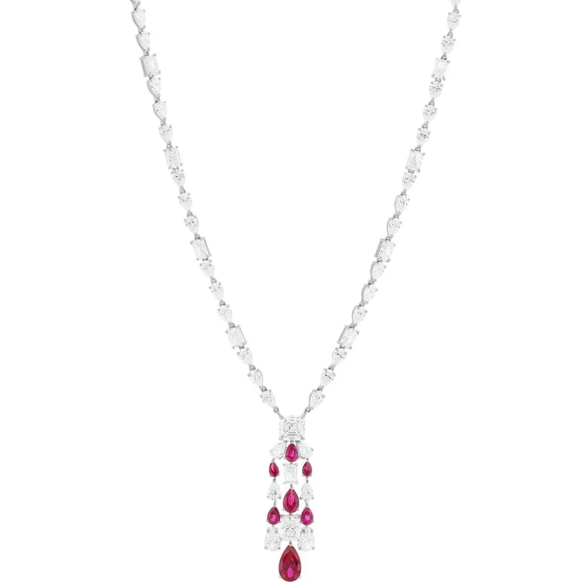 Collier argent 925 rubis synthétique et zirconias 41cm