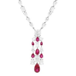 Collier argent 925 rubis synthétique et zirconias 41cm