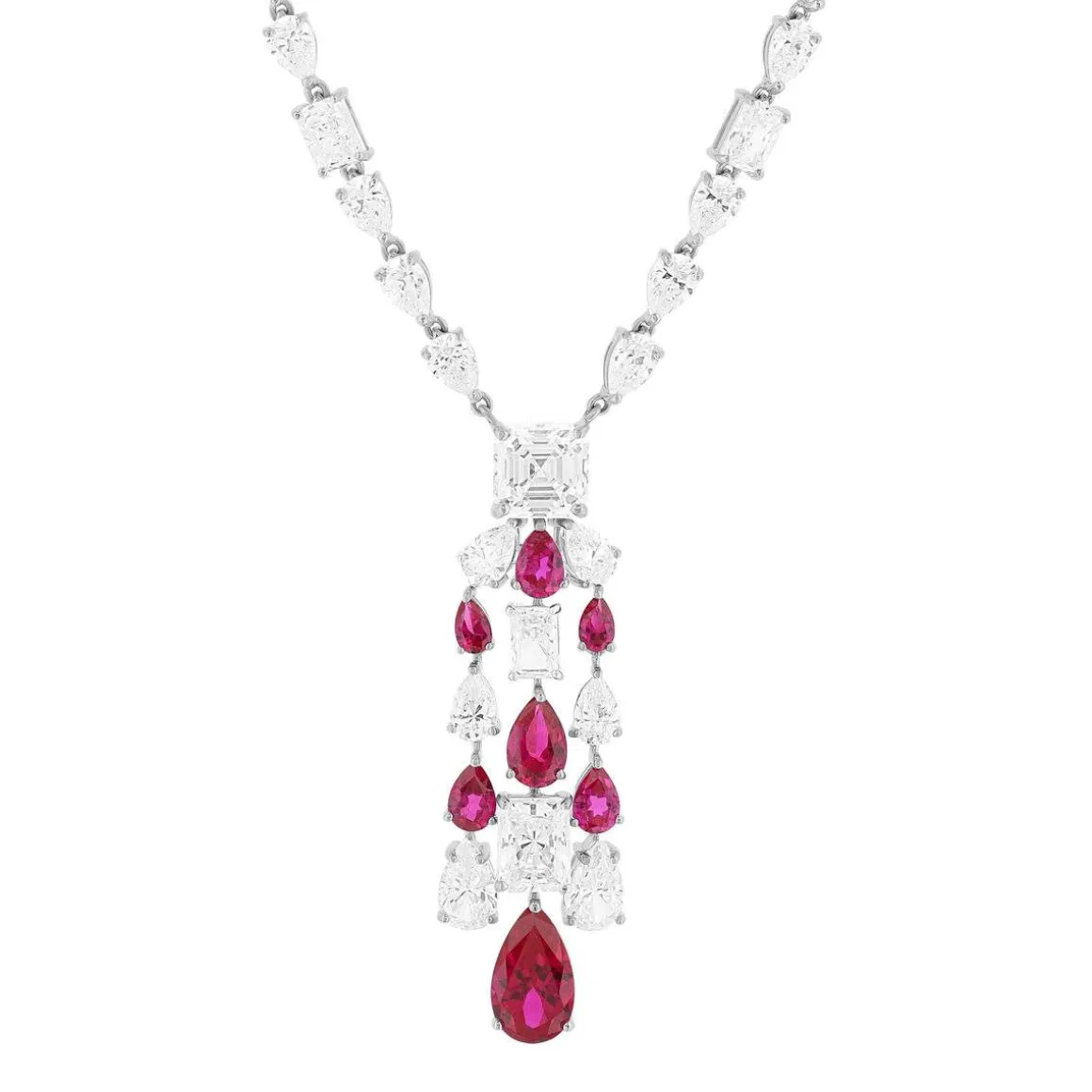 Collier argent 925 rubis synthétique et zirconias 41cm