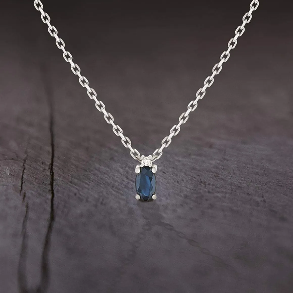Collier argent 925 saphir 0.33 carat et zirconias 42cm