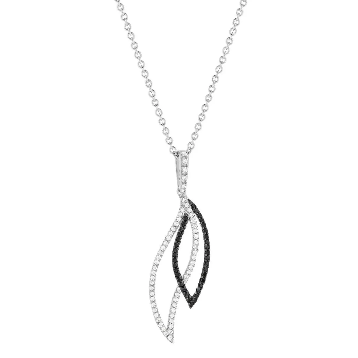 Collier argent 925 spinelles noires zirconias motif feuille 45 cm