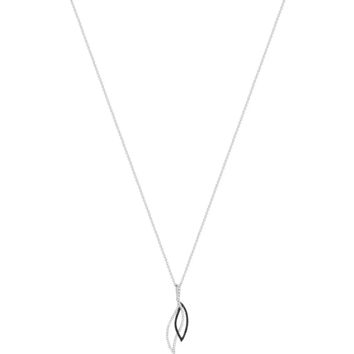 Collier argent 925 spinelles noires zirconias motif feuille 45 cm
