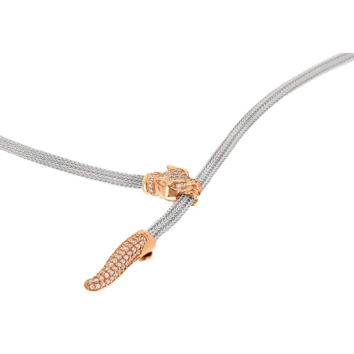 Collier argent 925 2 tons panthère zirconias 52 cm