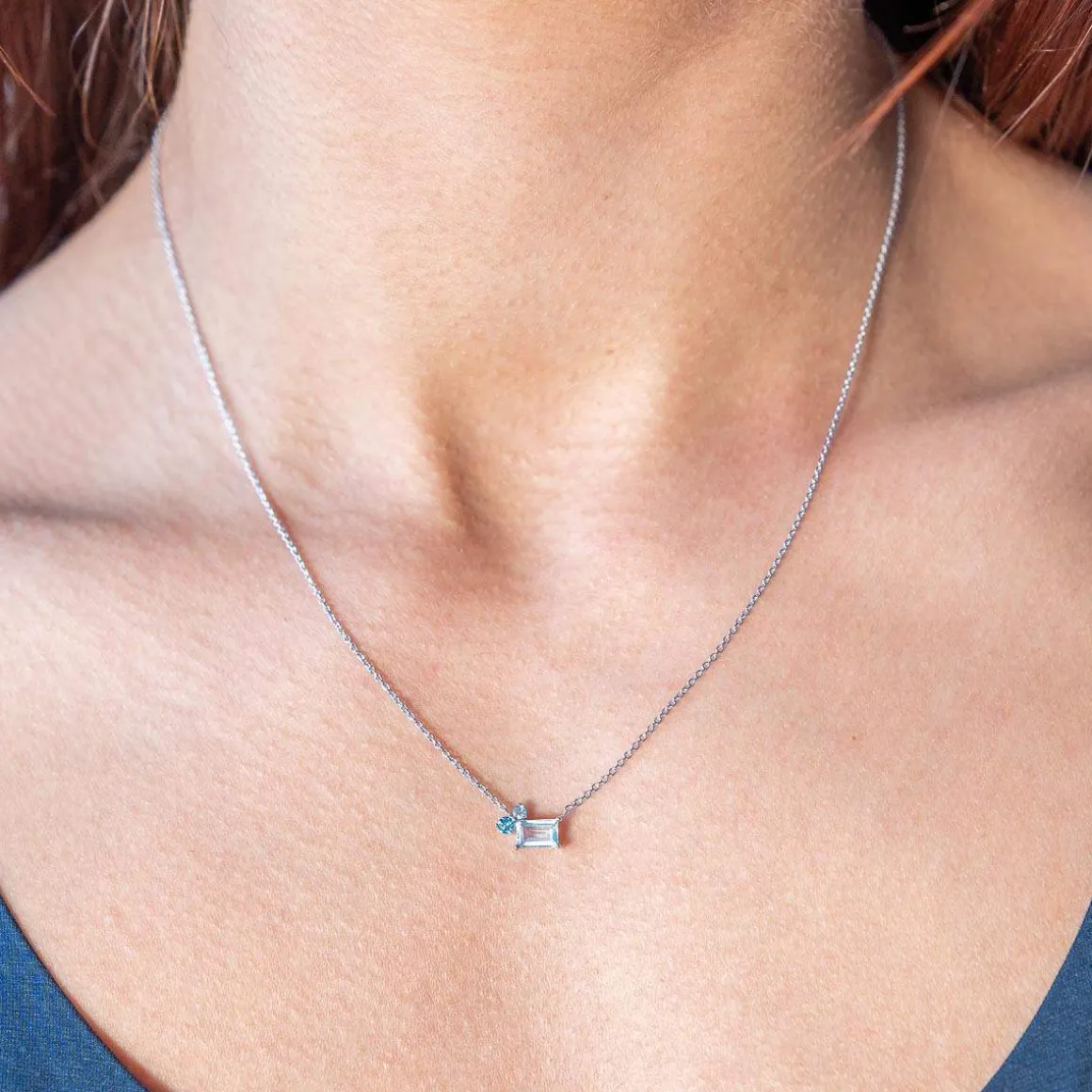 Collier argent 925 topazes bleues traitées 45cm