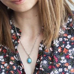 Collier argent 925 turquoise imitation marcassites 45 cm