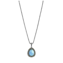 Collier argent 925 turquoise imitation marcassites 45 cm