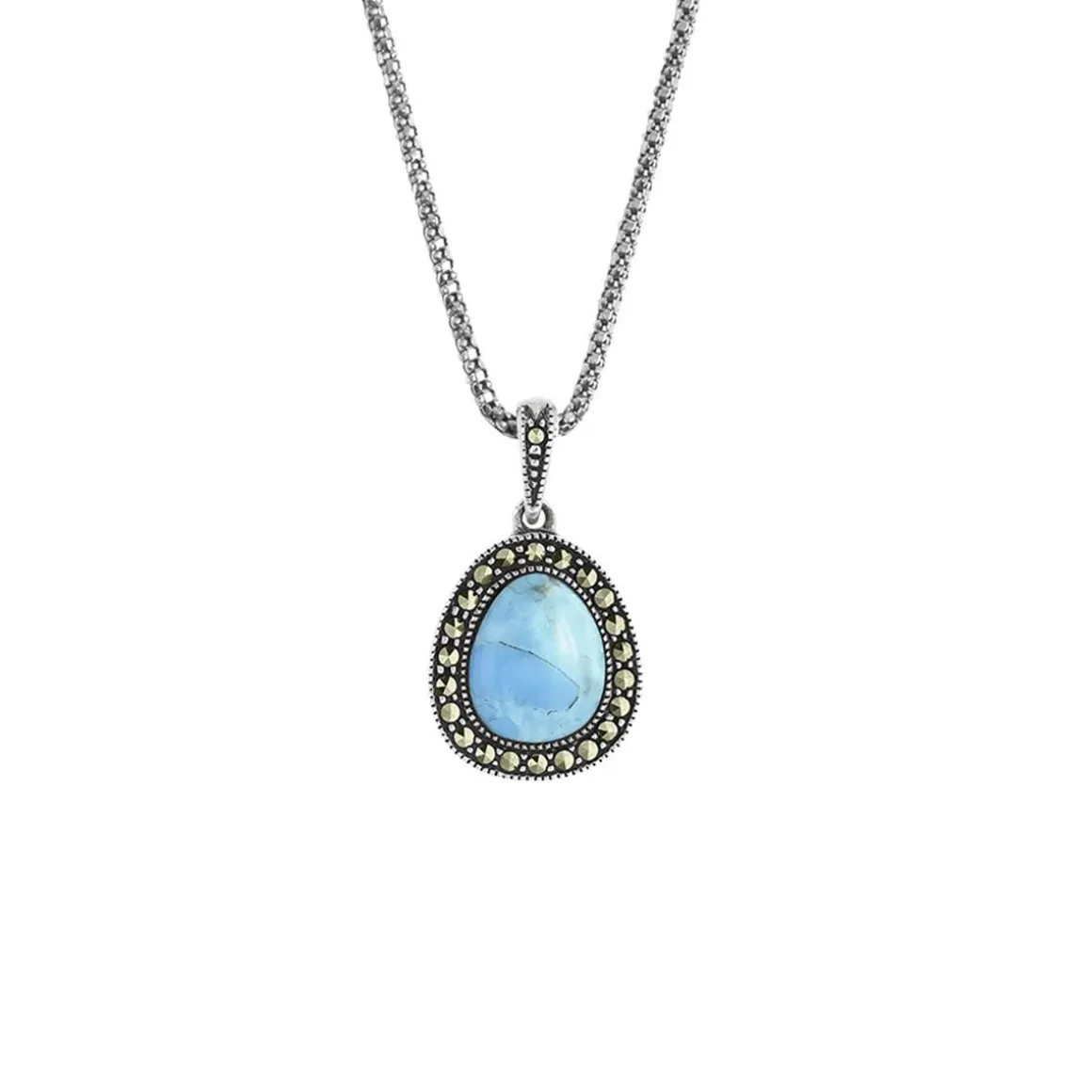 Collier argent 925 turquoise imitation marcassites 45 cm
