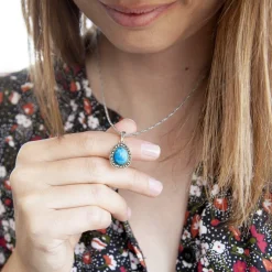 Collier argent 925 turquoise imitation marcassites 45 cm