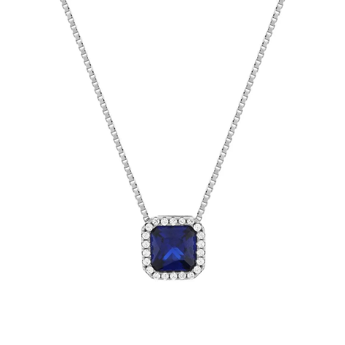 Collier argent 925 zirconias bleu foncé et blanc 42cm